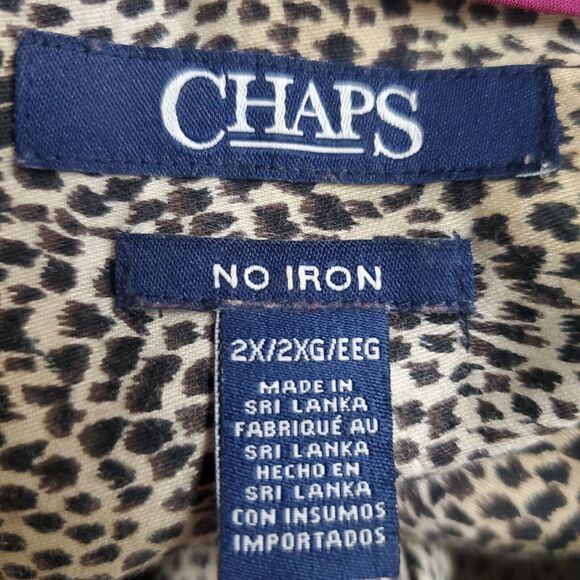 Chaps Women's Top 2X Brown Cheetah Print Button Up Classic Business No Iron - Picture 9 of 10